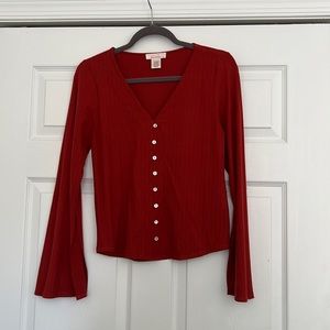 flare sleeve burnt orange vneck long sleeve